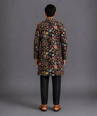 black cotton silk embroidered bandhgala pant set 2