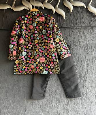 black cotton silk embroidered bandhgala pant set 5
