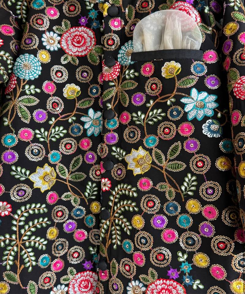 black cotton silk embroidered bandhgala pant set