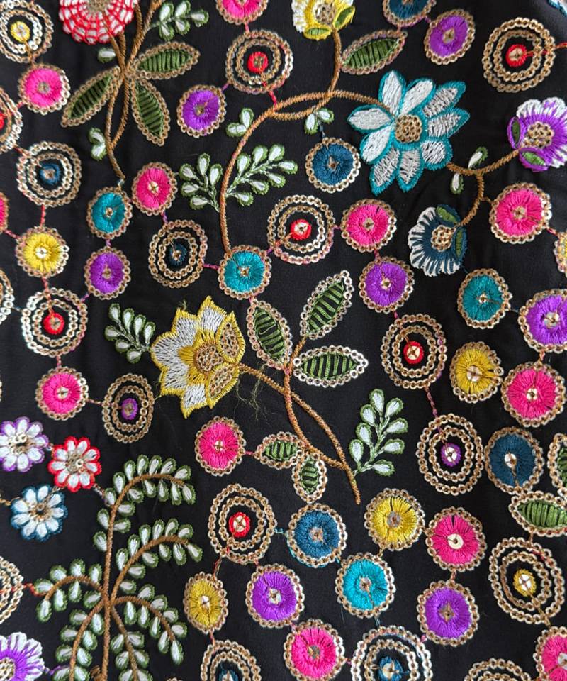 black cotton silk embroidered bandhgala pant set