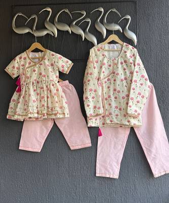 Pink printed cotton silk kurta set 3
