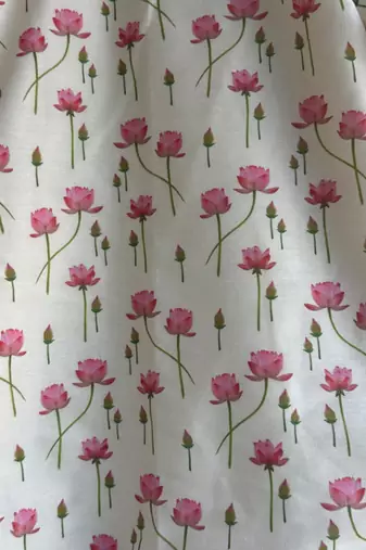 Pink printed cotton silk kurta set
