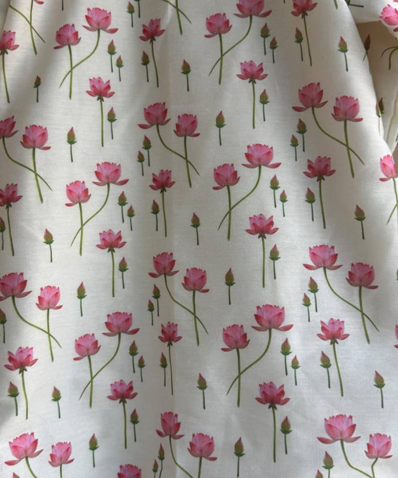 Pink printed cotton silk kurta set