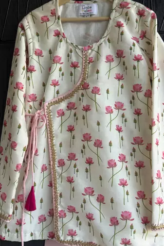 Pink printed cotton silk kurta set