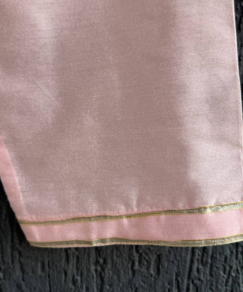 Pink printed cotton silk kurta set