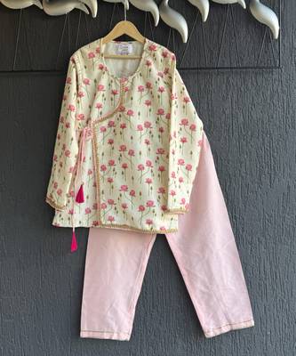 Pink printed cotton silk kurta set 8