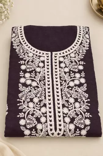 Women's Chanderi Cotton White Lucknowi Chikankari Dress