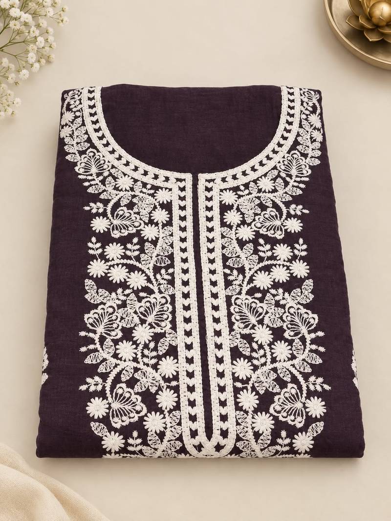 Women's Chanderi Cotton White Lucknowi Chikankari Dress
