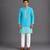 Turquoise blue embroidered cotton silk Men Kurta Set