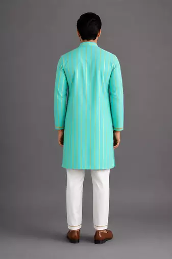 Blue woven cotton silk kurta set