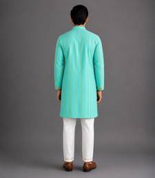 Blue woven cotton silk kurta set