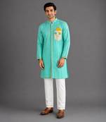 Blue woven cotton silk kurta set
