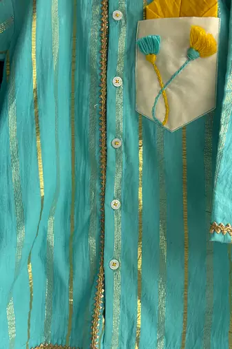 Blue woven cotton silk kurta set