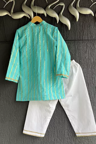 Blue woven cotton silk kurta set