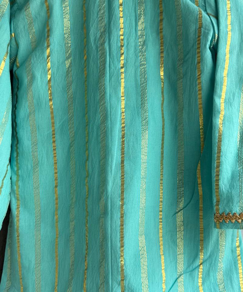 Blue woven cotton silk kurta set
