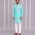 Aqua blue printed cotton silk Men Kurta Set