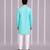 Aqua blue printed cotton silk Men Kurta Set