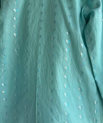 Aqua blue printed cotton silk Men Kurta Set 9