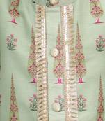 Green printed cotton silk kurta set