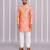 Peach pink floral printed cotton silk Men Kurta Set