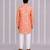 Peach pink floral printed cotton silk Men Kurta Set