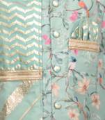 Green printed cotton silk kurta set