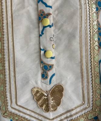 Off white printed cotton silk kurta set 6