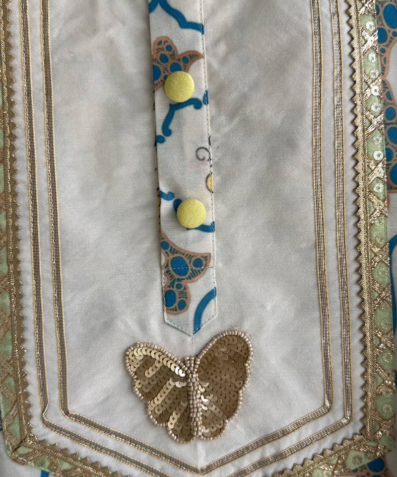 Off white printed cotton silk kurta set