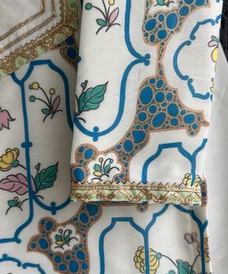 Off white printed cotton silk kurta set 7