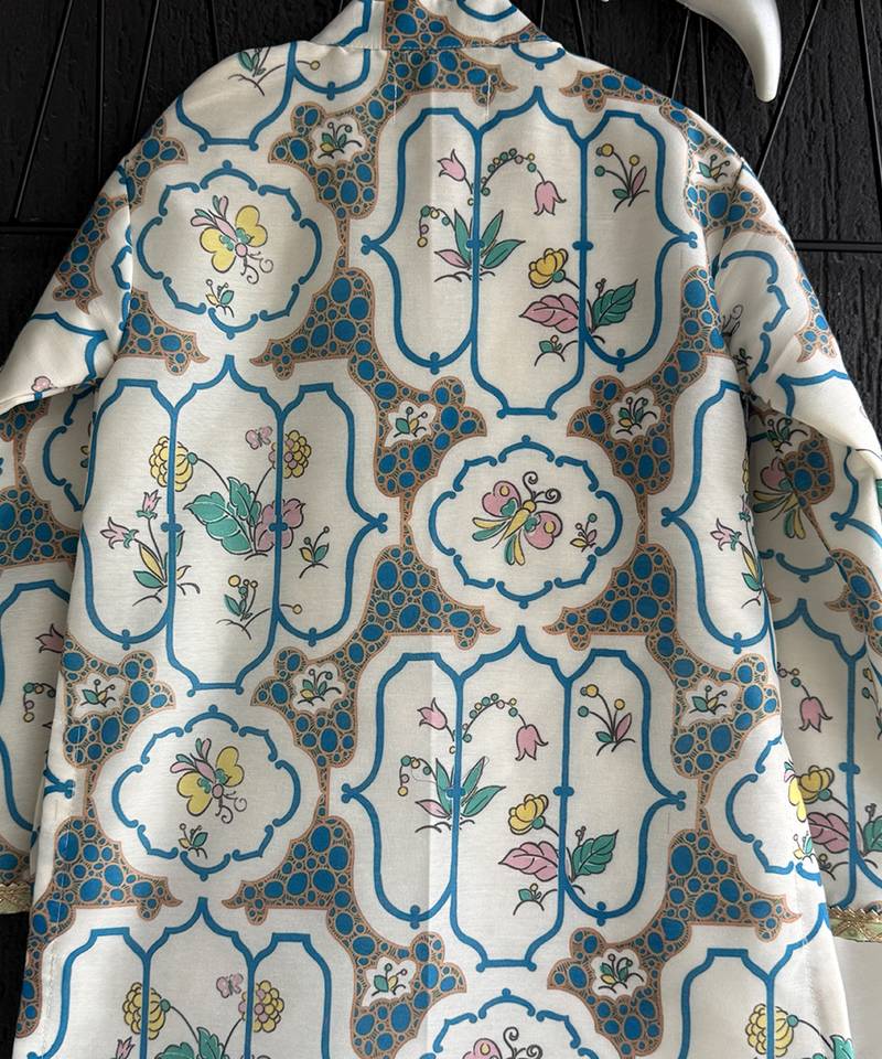 Off white printed cotton silk kurta set