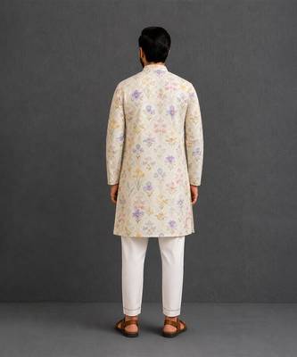 Off white printed cotton silk kurta set 2