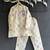 Off white printed cotton silk kurta set