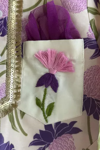 Purple off white printed cotton silk Men Kurta Set