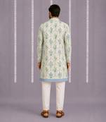 Powder blue floral printed cotton silk Men Kurta Set