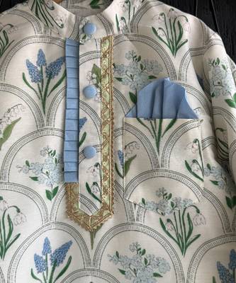 Powder blue floral printed cotton silk Men Kurta Set 5