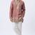 Pink salsa fabric kurta with lachaka fabric bootcut pants, ethnic partywear ensemble.