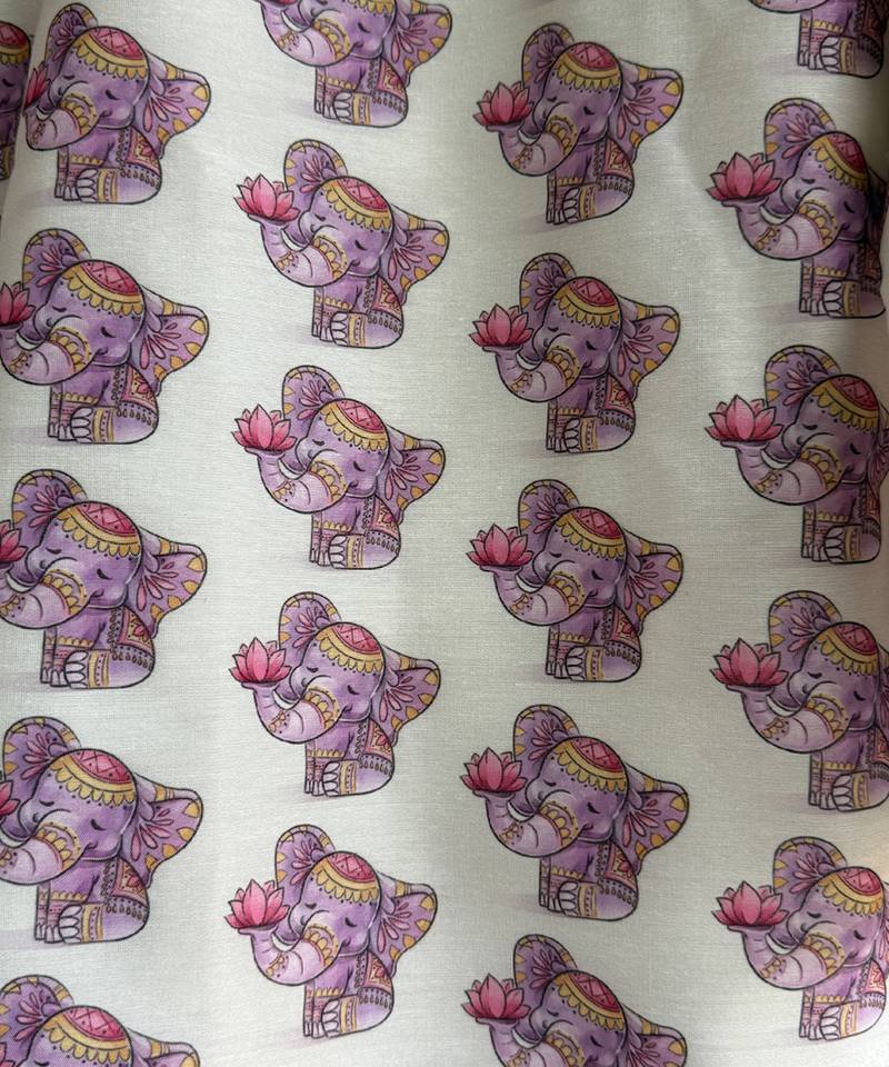 Off white purple printed cotton silk Men Kurta Set