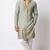 Green salsa fabric kurta with lachaka fabric bootcut pants, ethnic partywear ensemble.