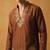 Brown salsa fabric kurta with lachaka fabric bootcut pants, ethnic partywear ensemble.