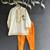 Off white and Orange printed cotton silk kurta set