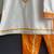 Off white and Orange printed cotton silk kurta set