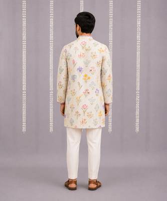 Off white printed cotton silk kurta set 2