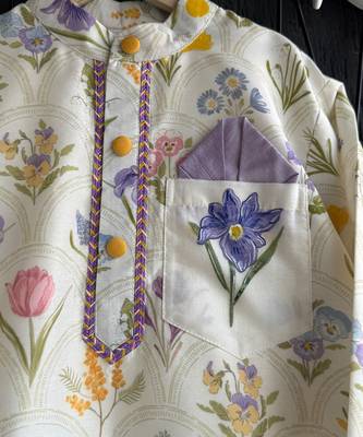 Off white printed cotton silk kurta set 4
