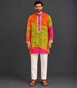 multicolor printed cotton silk men kurta set