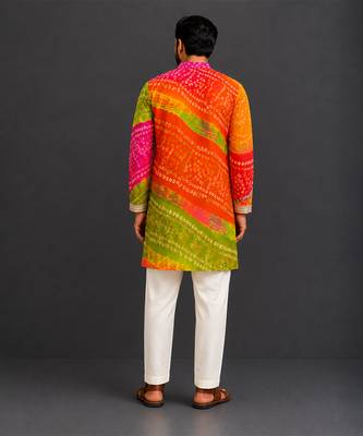 multicolor printed cotton silk men kurta set 2