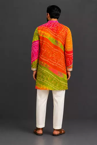 multicolor printed cotton silk men kurta set
