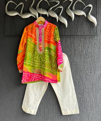 multicolor printed cotton silk men kurta set 3
