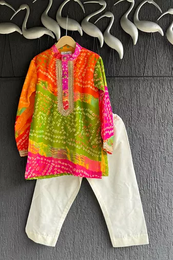 multicolor printed cotton silk men kurta set