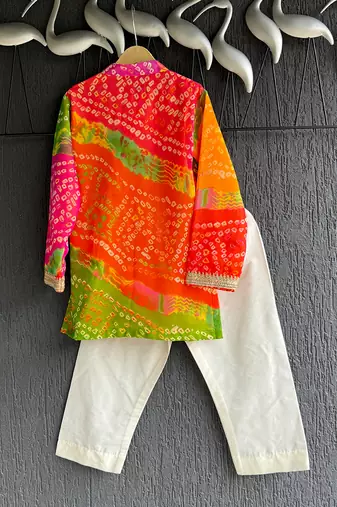 multicolor printed cotton silk men kurta set