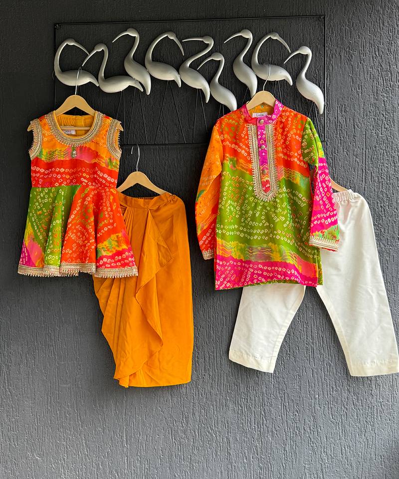 multicolor printed cotton silk men kurta set